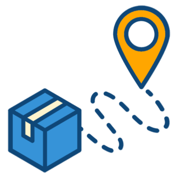 A moving box with a location pin representing long-distance moving.
